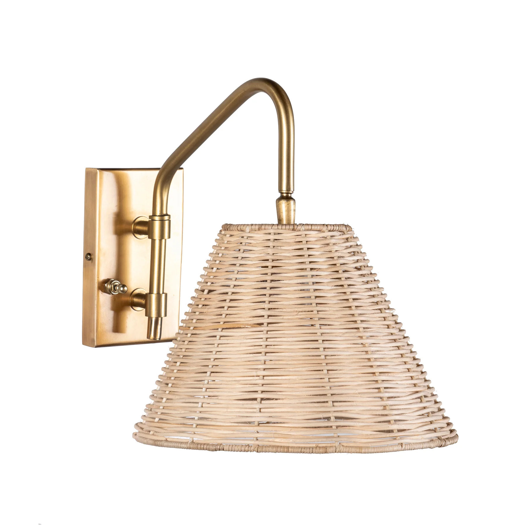 13-inch Swinging Rattan Wall Sconce | Brass | Rugs USA