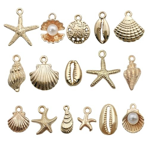16Pcs Beach Charms, Summer Pendant Alloy Starfish, Seashells and Conches Beach Charms for Jewelry... | Amazon (US)