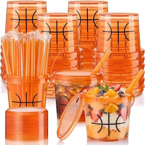 Afarnook 24 Pack Basketball Party Cups 25oz with Lids and Straws Plastic | Amazon (US)