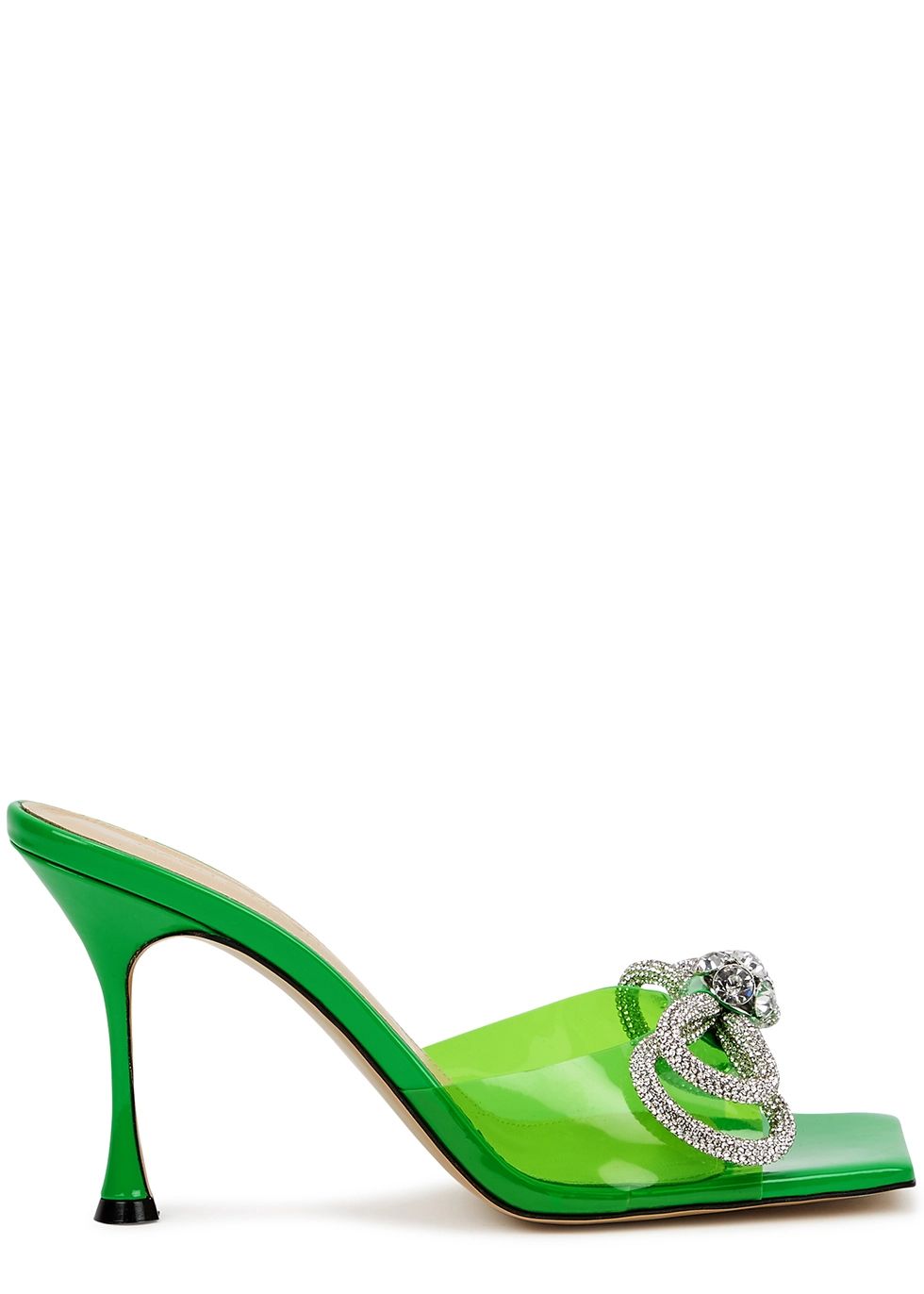 Double Bow 95 green crystal-embellished PVC mules | Harvey Nichols US