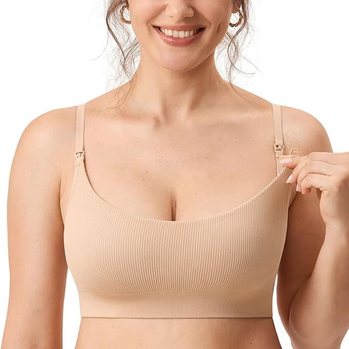 MOMANDA Ribbed Nursing Bras for Breastfeeding Support Maternity Sports Bra Wireless Seamless Slee... | Amazon (US)
