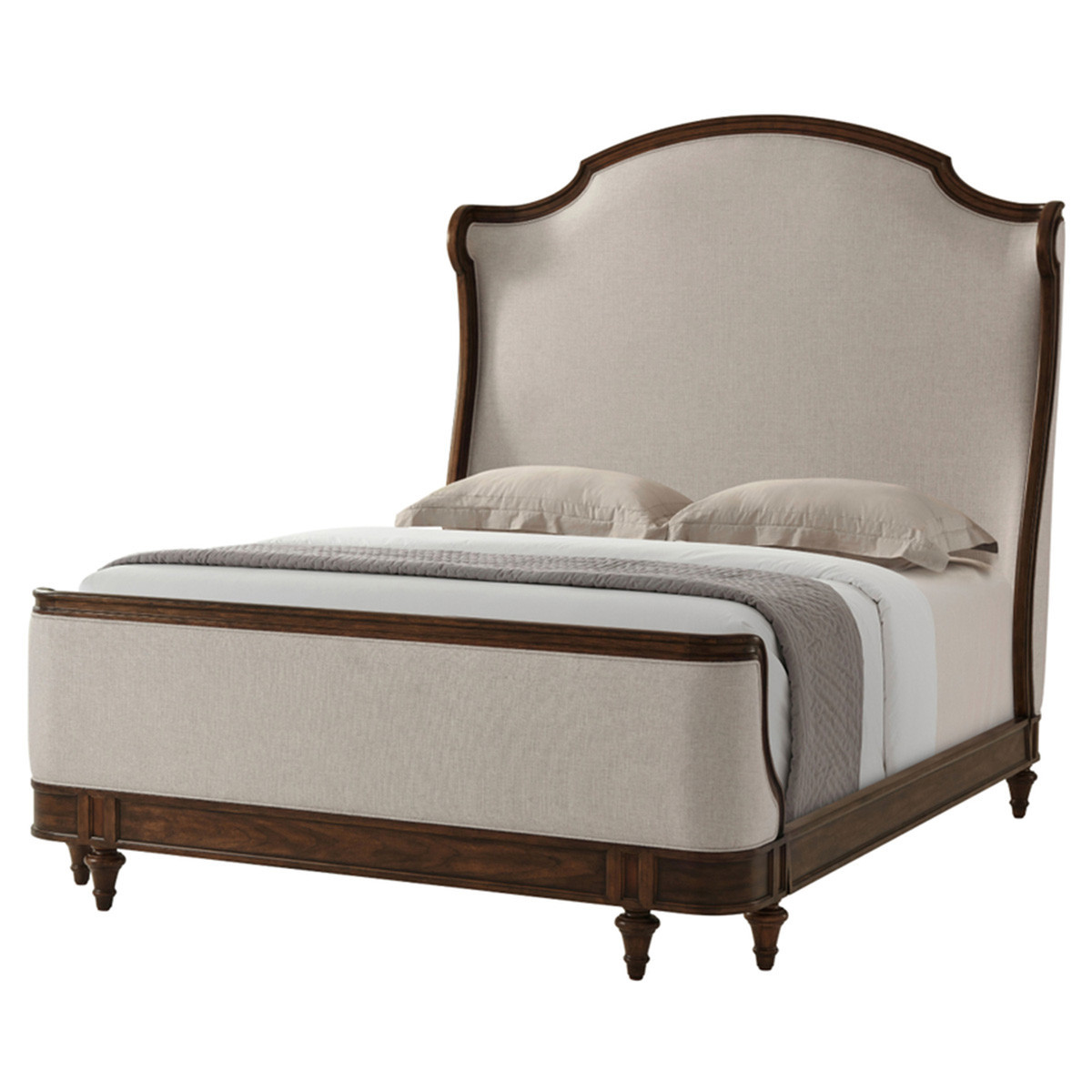 Vangie Updated Traditional Beige Performance Brown Wood Wingback Bed - Queen | Kathy Kuo Home