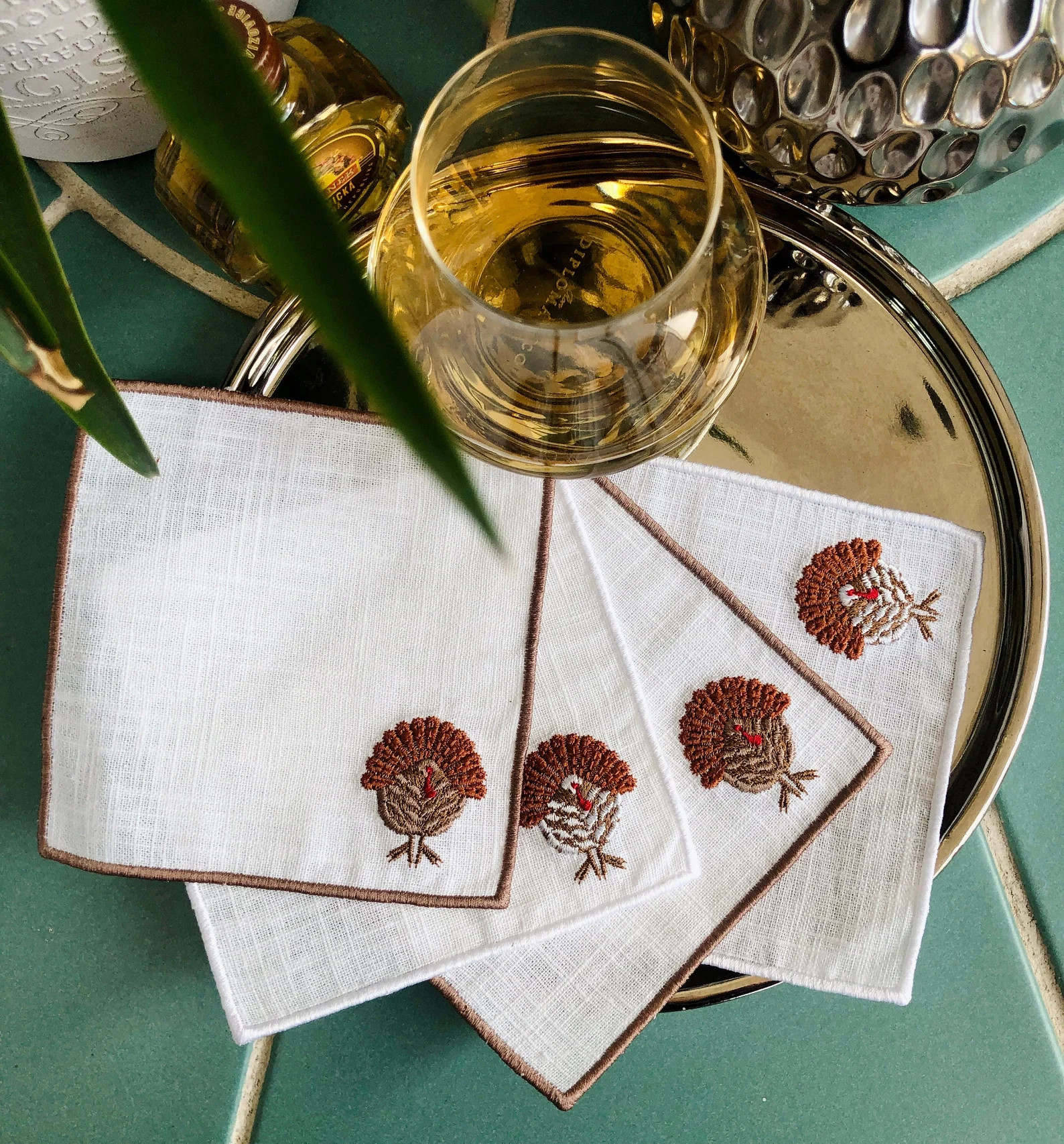Set of 4 Thanksgiving Cocktail Napkins, Embroidered Turkey Coaster, Fall Autumn Table Decor, Beve... | Etsy (US)