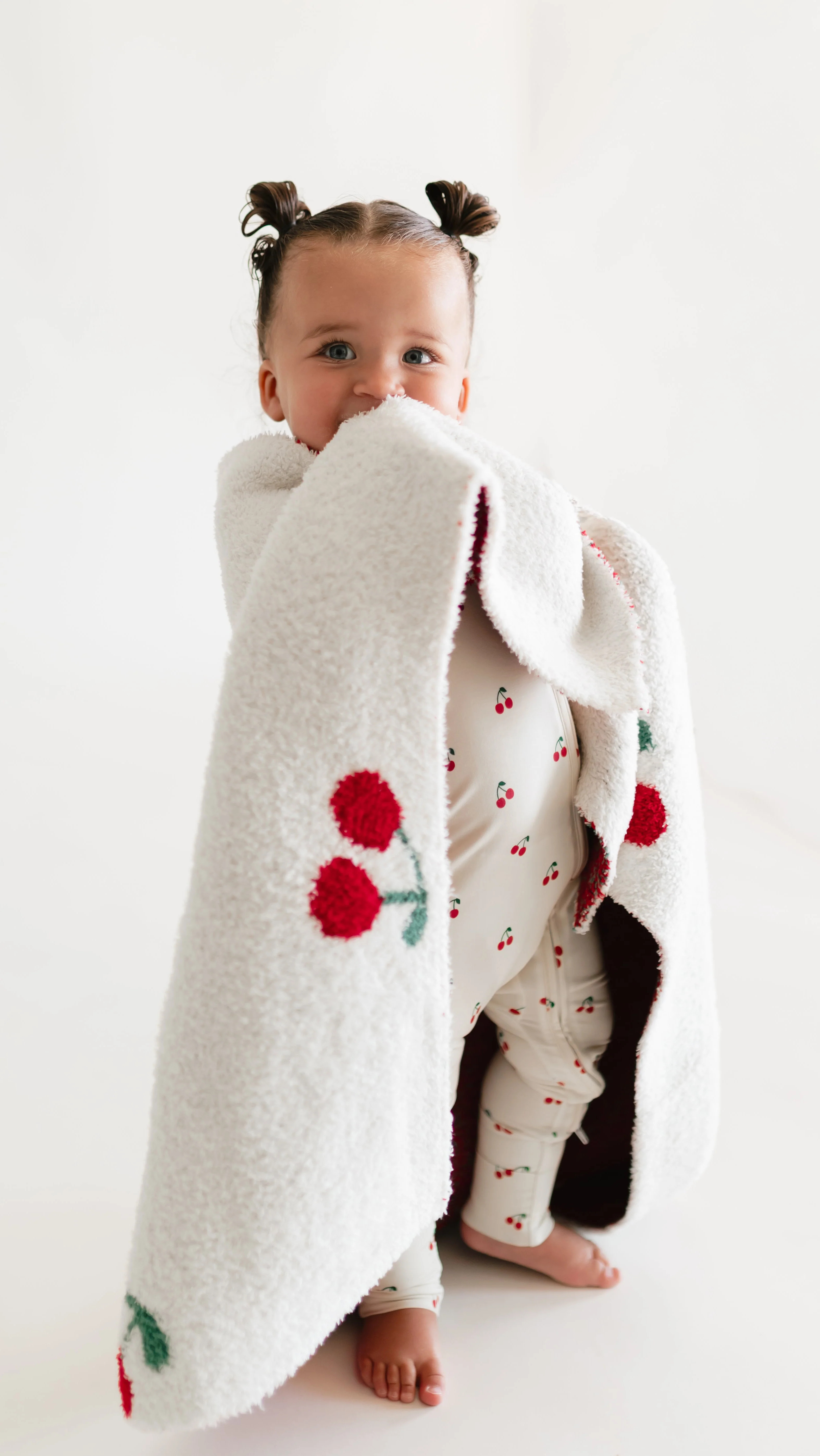 Baby Plush Throw Blanket in Cream Cherries | Silks Design