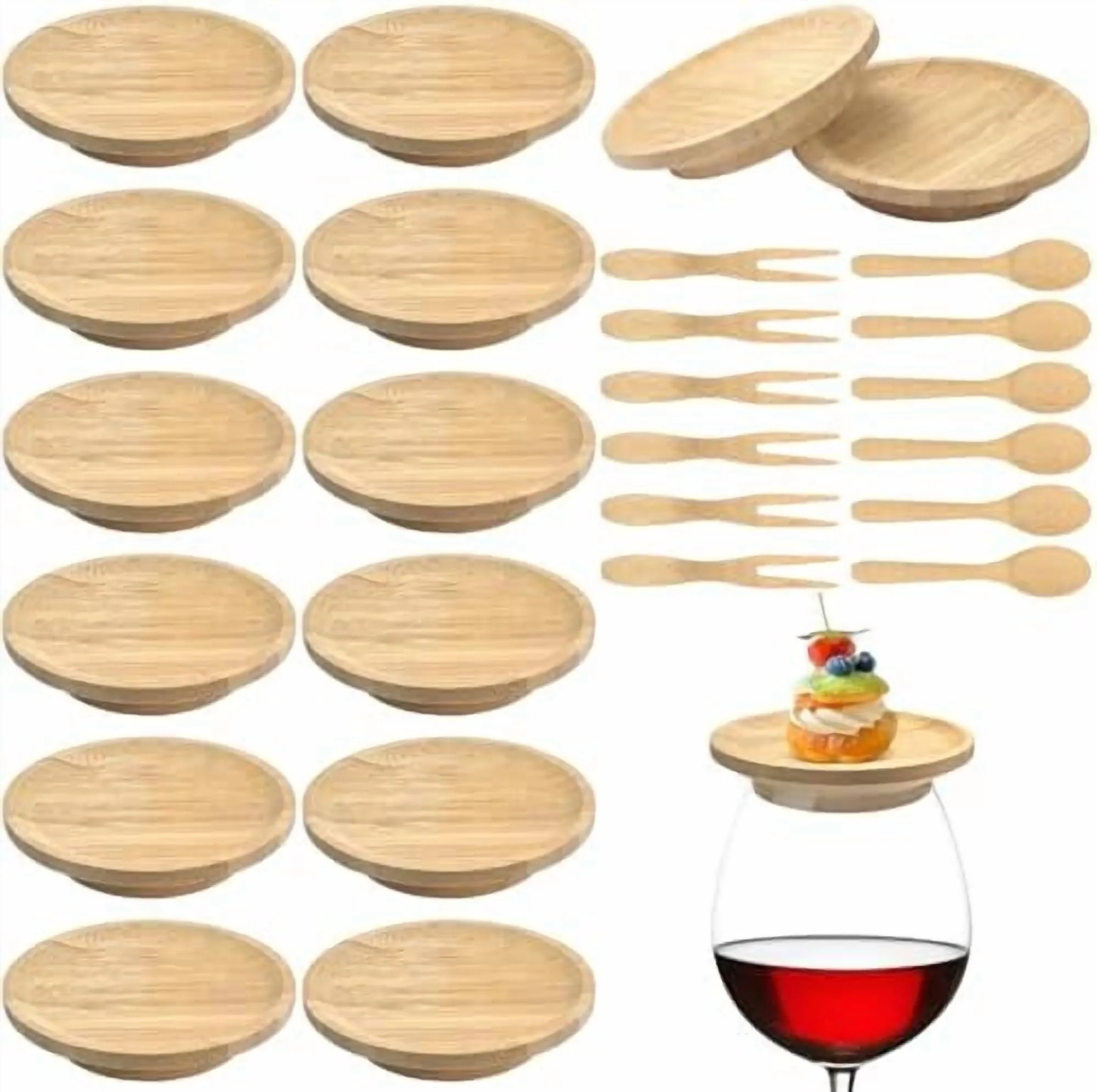 12 Pcs 4" Bamboo Round Wine Glass Charcuterie Board Topper Dual Use Appetizer Plates for Family G... | Walmart (US)