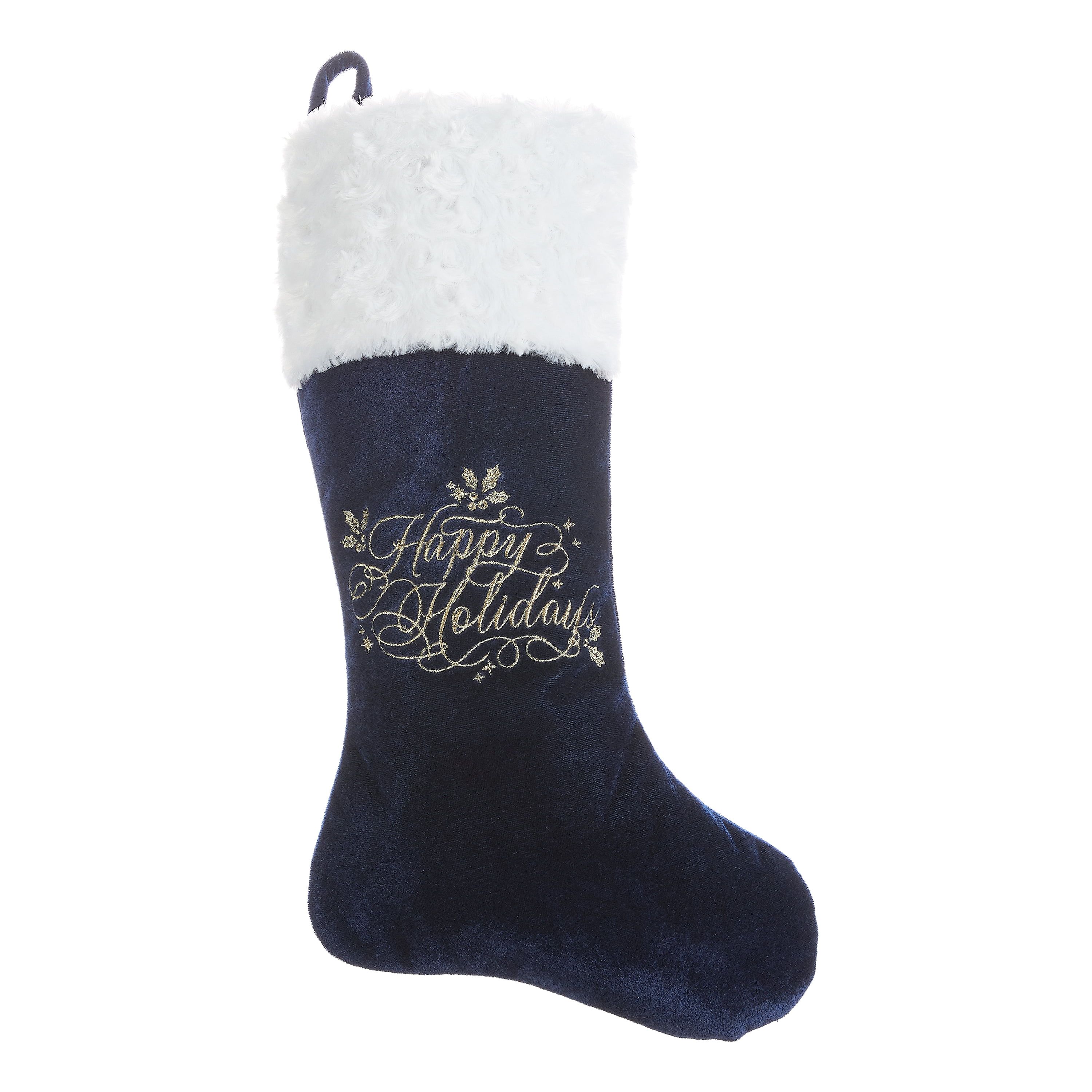 Holiday Time Christmas Decor Happy Holidays Blue Velvet Stocking, 20" | Walmart (US)