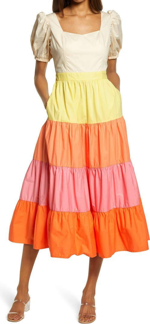 Colorblock Tiered Midi Dress | Nordstrom