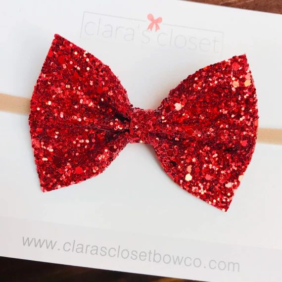 Red Glitter Bow, Red Sparkle Bow, Christmas Baby Bow,  Glitter Baby Headband, Baby bow Headband, ... | Etsy (US)