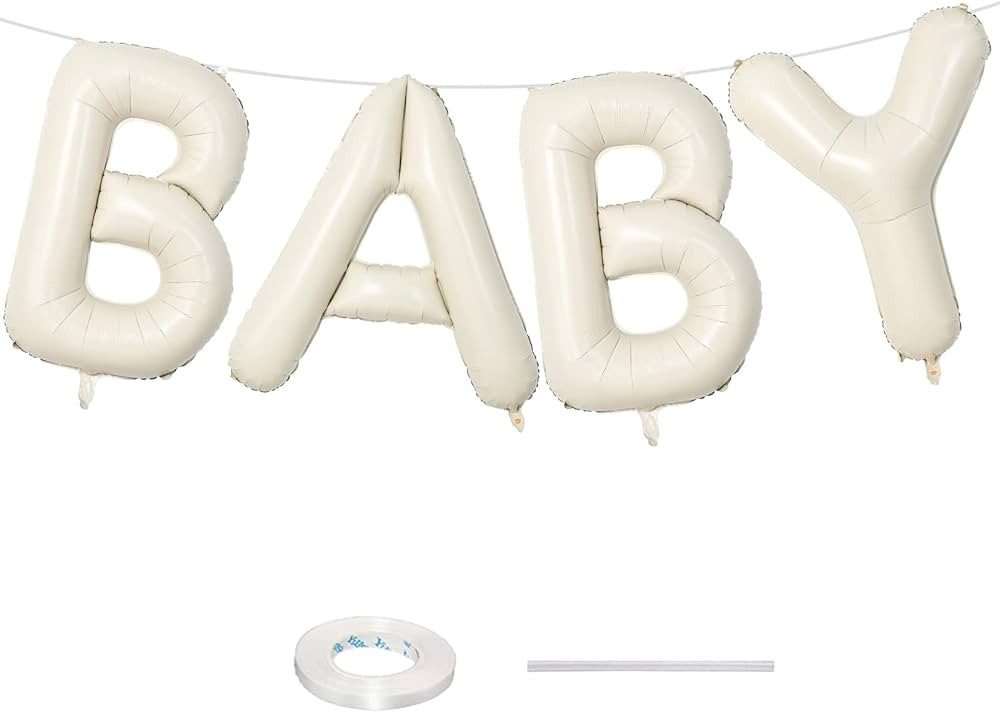 40 Inch Beige BABY Balloon for Baby Shower, Large Cream White Baby Foil Balloons Letters with Rib... | Amazon (US)