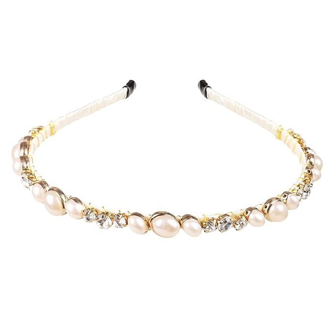 YARN & INK Women's Pearls Crystal Headbands, Cute Bling Thin Headband Vintage Hair Accessories fo... | Amazon (US)