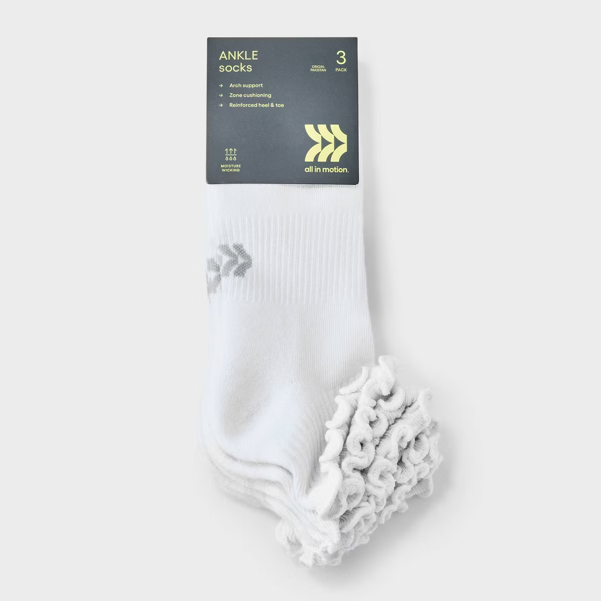 Women's Cushioned Ruffle 3pk Ankle Socks - All In Motion™ White 4-10: Arch Support, Knit Midwei... | Target