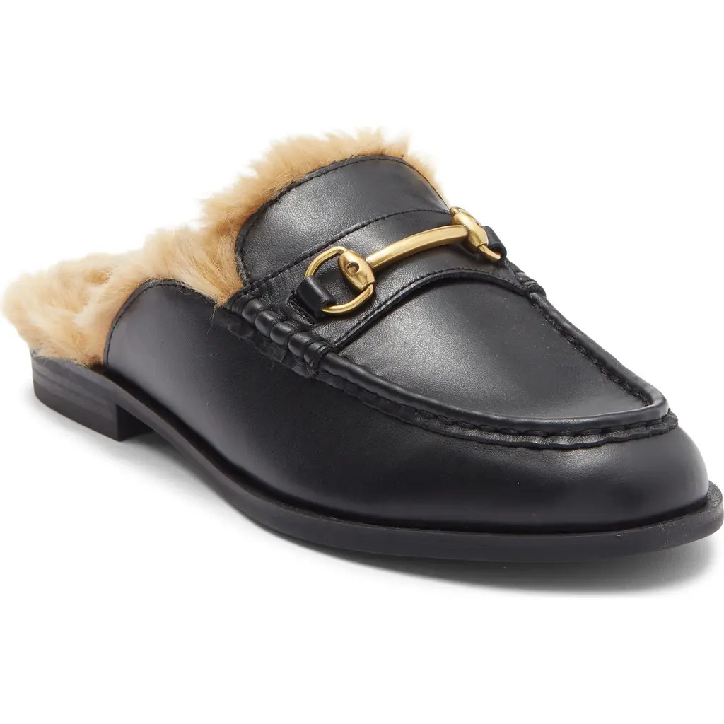 Steve Madden Milah Horsebit Faux Fur Lined Mule in Black Leather at Nordstrom Rack, Size 6 | Nordstrom Rack