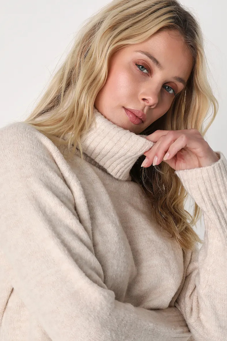 Found the Warmth Beige Turtleneck Pullover Sweater | Lulus