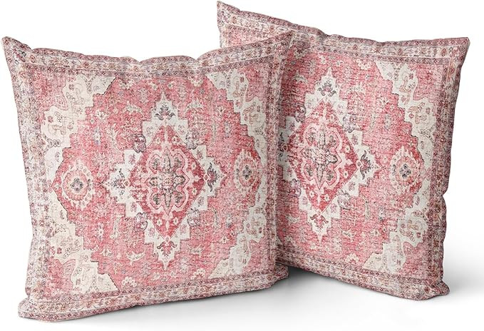 Snycler Pink Boho Throw Pillow Covers Set of 2 Boho Rug Carpet Double Sided Pattern Cotton Soft P... | Amazon (US)