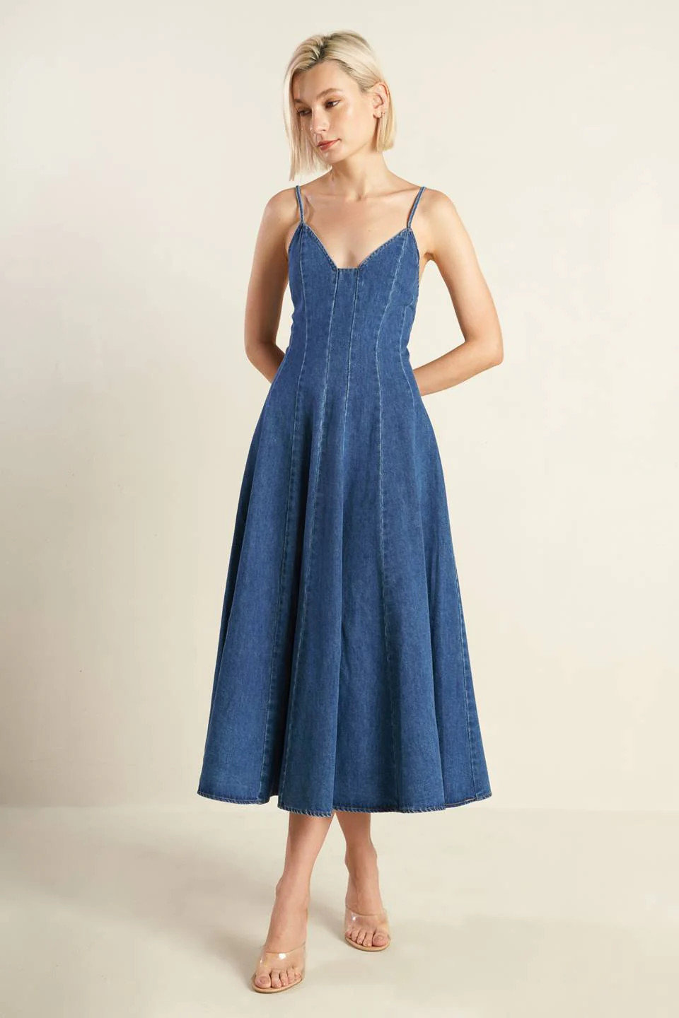 ROSEWOOD ROMANCE DENIM MIDI DRESS | Lady Black Tie