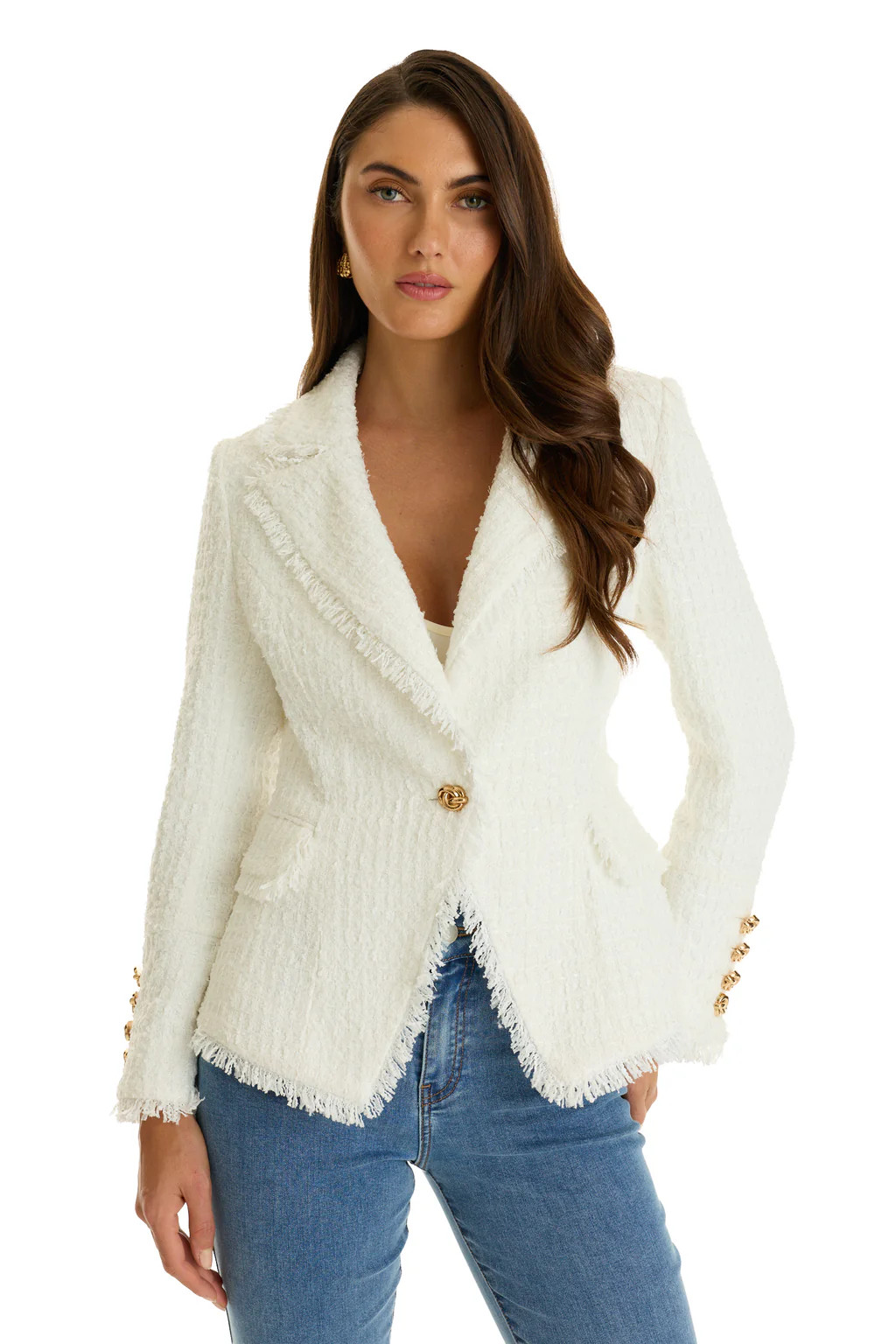 Giselle Single Breasted Tweed Blazer - White | The Noli Shop