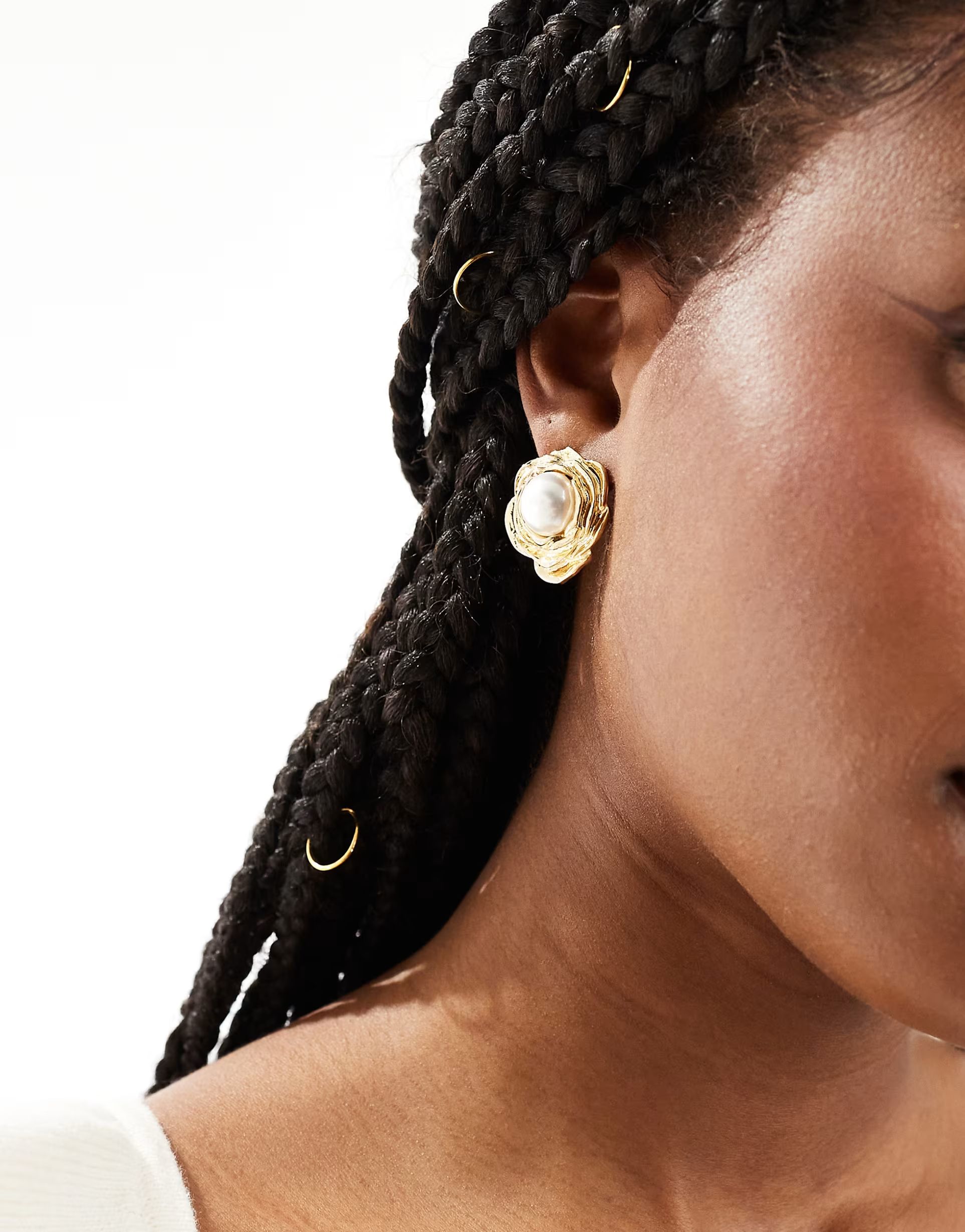 DesignB London vintage flower and pearl large stud earrings in gold | ASOS (Global)