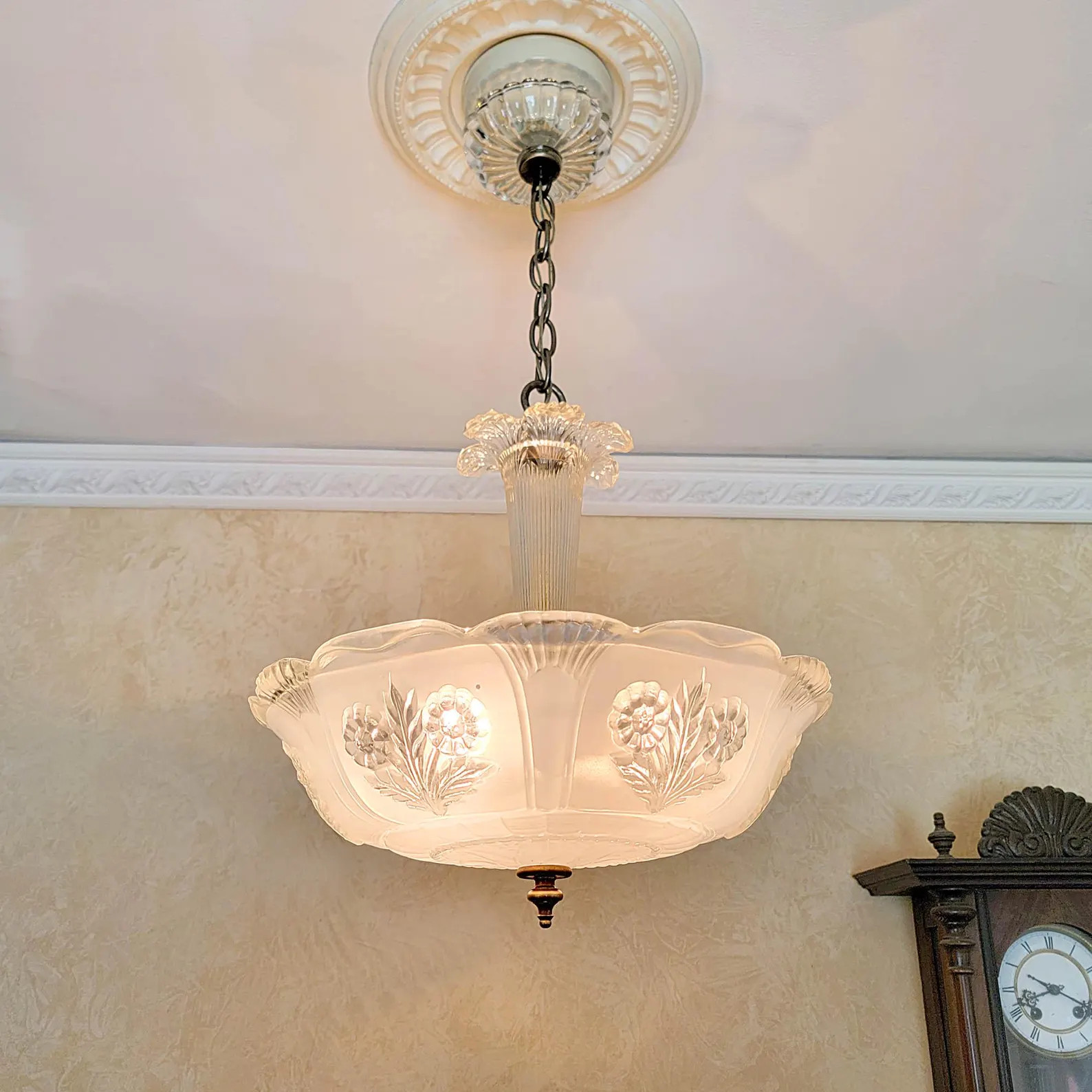 702a Antique vintage 1930's 40's ceiling light lamp fixture glass Chandelier dinning room bedroom... | Etsy (US)