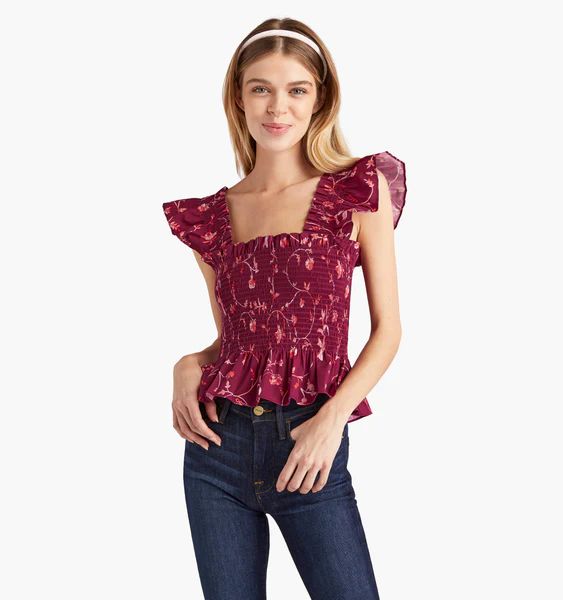 The Paz Top - Burgundy Botanical Poplin | Hill House Home