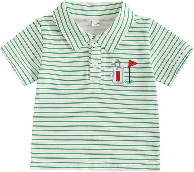 Toddler Baby Boy Shirt Golf Stripes Short Sleeve Button Down T-Shirt Tops Cute Infant Casual Tee ... | Amazon (US)