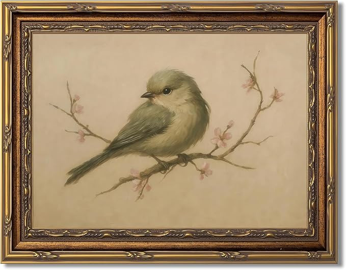 Myzoran Gold Framed Bird Canvas Wall Art,Vintage Birds Wall Decor Aesthetic,Cherry Blossom Beige ... | Amazon (US)