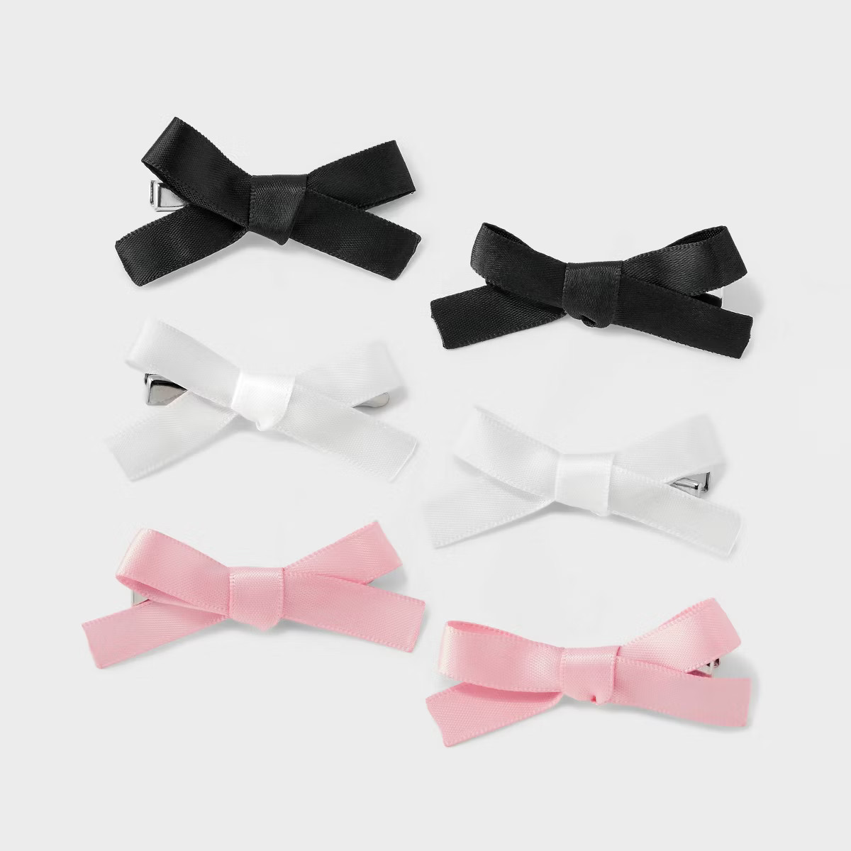 Satin Bow Salon Hair Clip Set 6pc - Wild Fable™ Black/White/Pink | Target