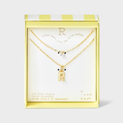 14K Gold Dipped Initial "R" Cubic Zirconia Layered Chain Necklace - A New Day™ Gold | Target