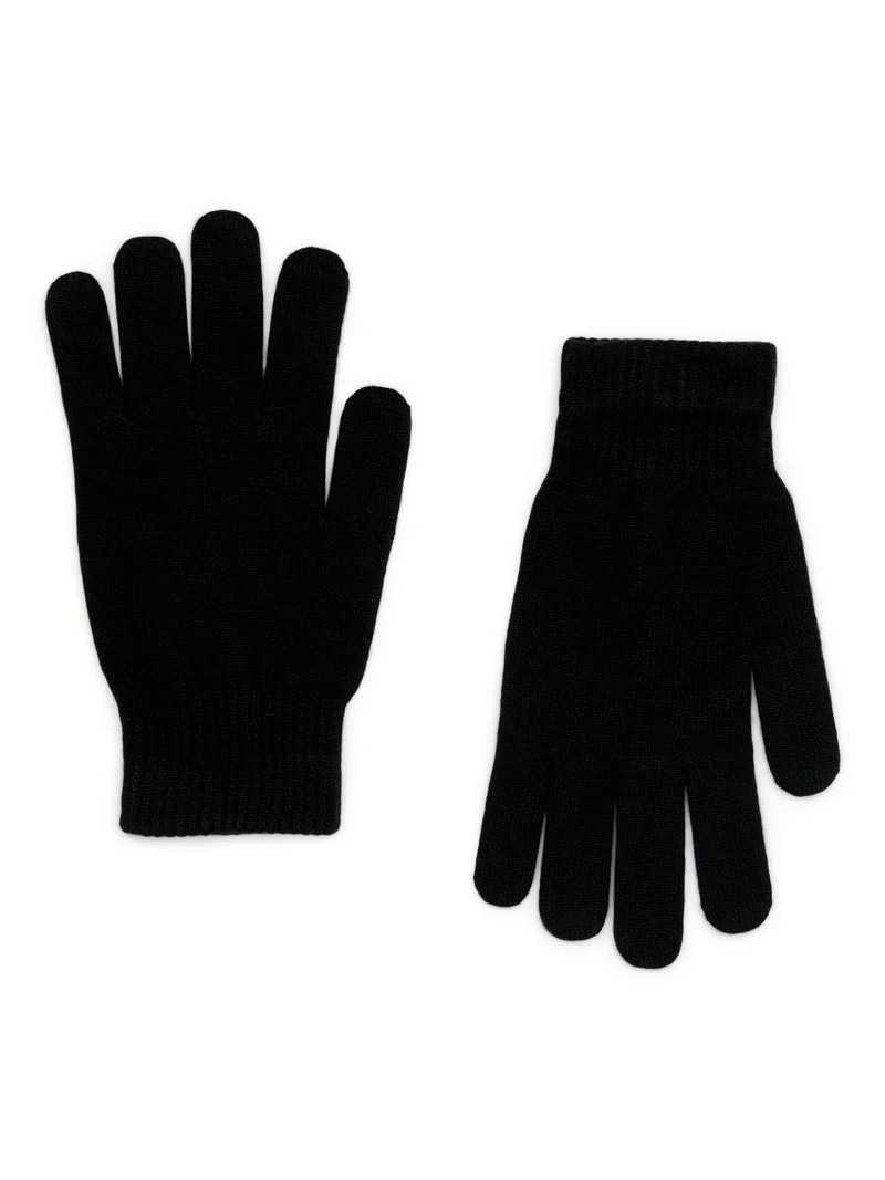 Time and Tru Women's Tech Touch Knit Gloves, One Size Fits Most, Black Soot | Walmart (US)