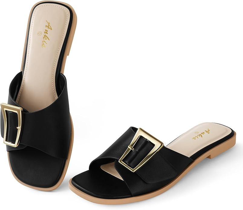 Ankis Black White Brown Women's Flat Sandals Comfortable Flat Sandals for Dressy Summer Women's S... | Amazon (US)