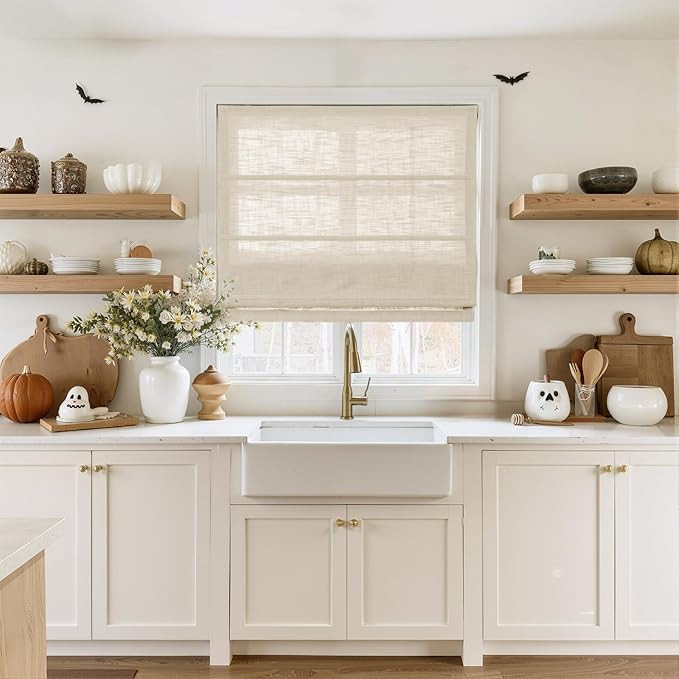 TWOPAGES Linen Roman Shades for Windows Custom Cordless Blinds for Indoor Windows,French Doors,Be... | Amazon (US)