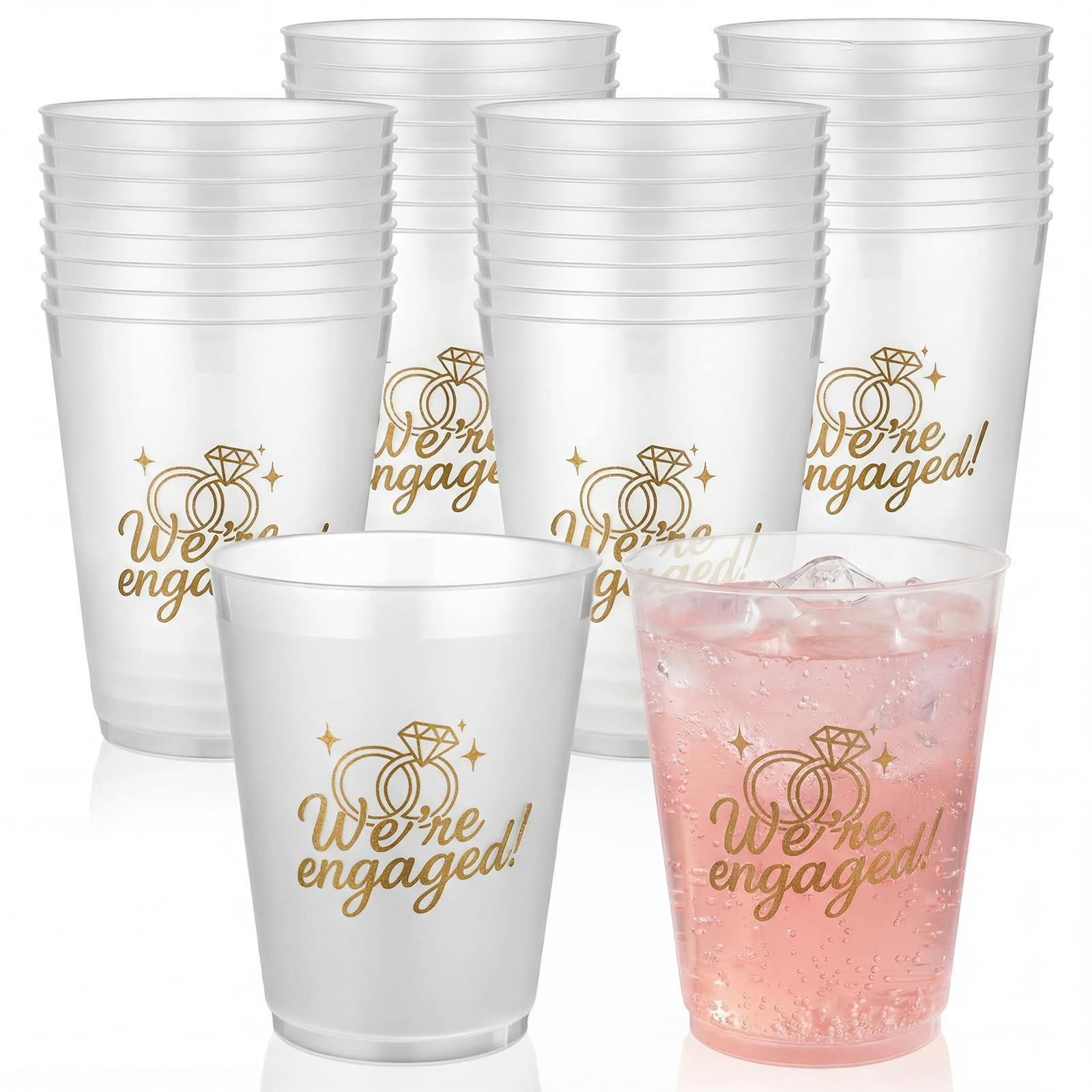 Yungyan 24 Pcs 16 oz We Are Engaged Party Cups Cute Bride Engagement Reusable Plastic Frosted Cup... | Amazon (US)