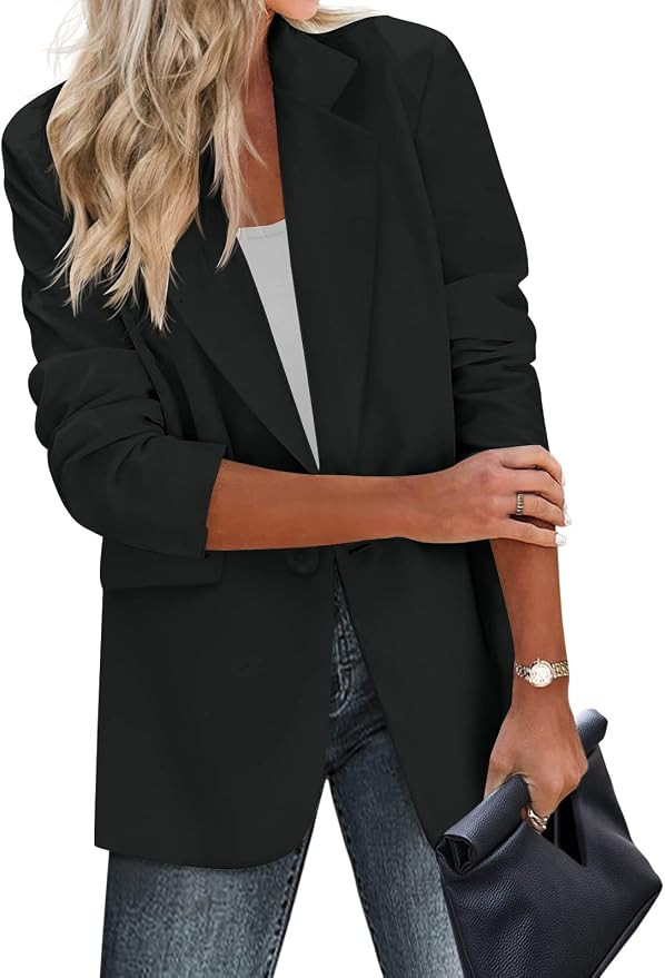 Zeagoo Womens Casual Blazers Pockets Long Sleeve Open Front Work Office Jackets Lapel Button Long... | Amazon (US)