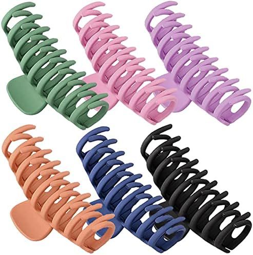 Amazon.com : FCLEIH 6 Pack Big Hair Clips 4.33" Large Claw Clips Nonslip Jumbo Jaw Clips for Thic... | Amazon (US)