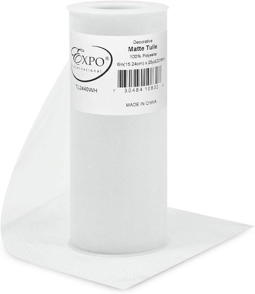 Expo International Decorative Matte Tulle Spool of 6 Inch X 25 Yards | White | Amazon (US)