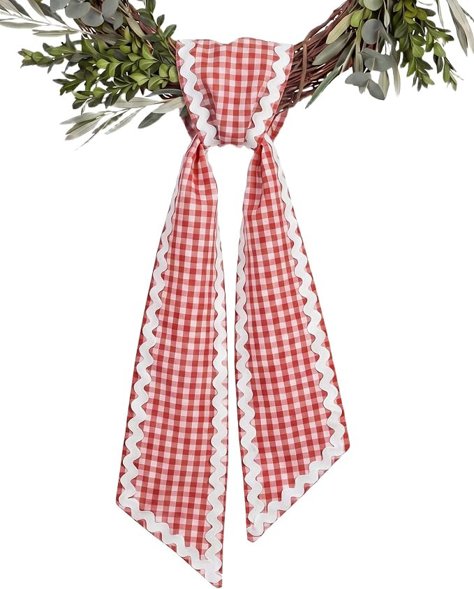 Patriotic Navy Red Gingham Wreath Sash for Front Door with Scalloped Red RIC Rac Trim, 4.5 x 56 I... | Amazon (US)