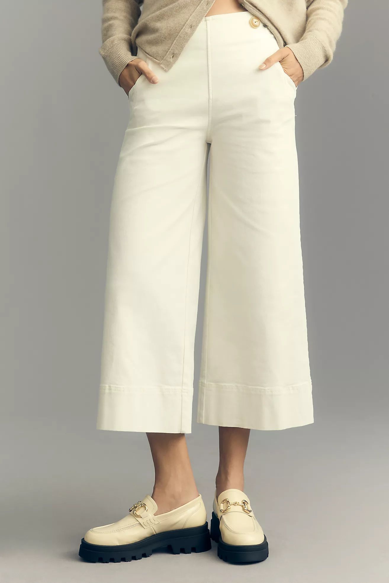 Maeve Buttoned Cropped Wide-Leg Culottes | Anthropologie (US)