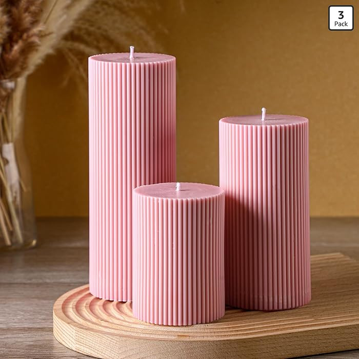 Conelist Ribbed Pillar Candles Set of 3, Width 3" High 4" 6" 8" Large Soy Wax Orchids Scented Pil... | Amazon (US)