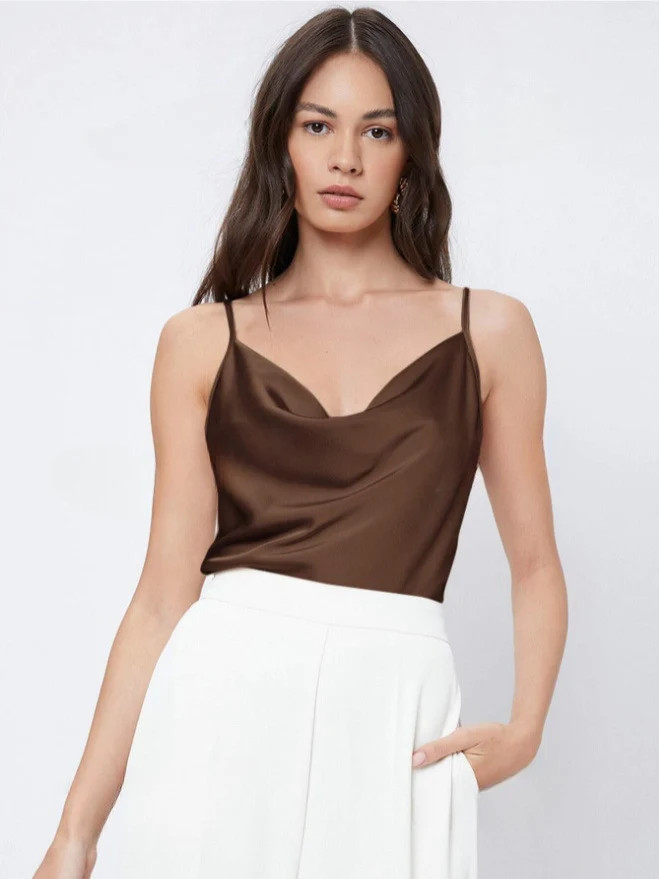 Inner Wear Silk like Satin Camisole Women Pile Collar Outer Wear Sexy Bottoming Swing Collar Shor... | Shop.app