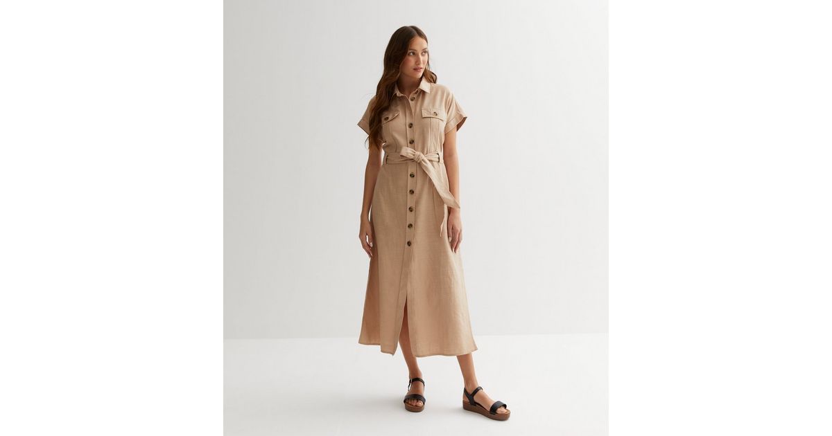 Stone Belted Utility Midi Dress
						
						Add to Saved Items
						Remove from Saved Items | New Look (UK)
