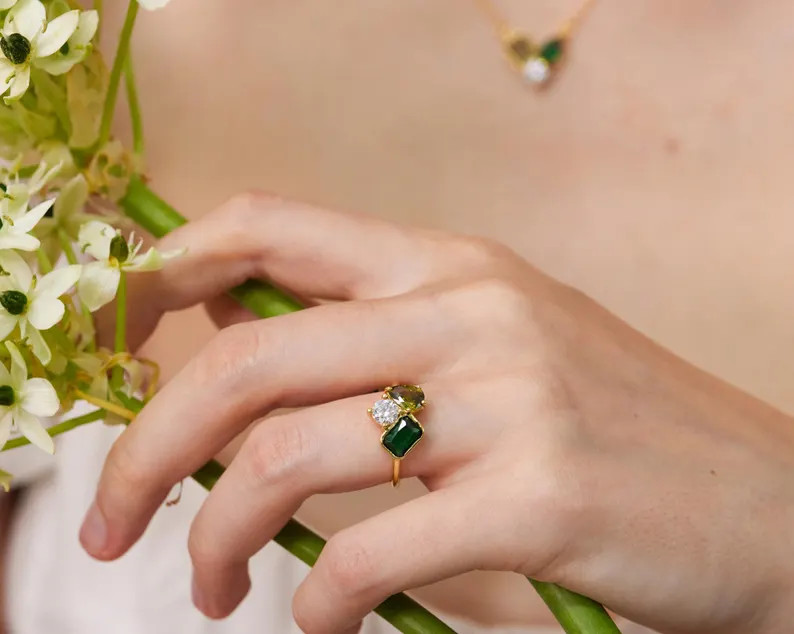 Custom 3 Birthstone Ring • Personalized Family Ring for Mom • Best Friends Gift • Dainty Go... | Etsy (US)