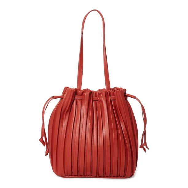 Time & Tru Women's Faux Leather Pleated Bucket Handbag | Walmart (US)