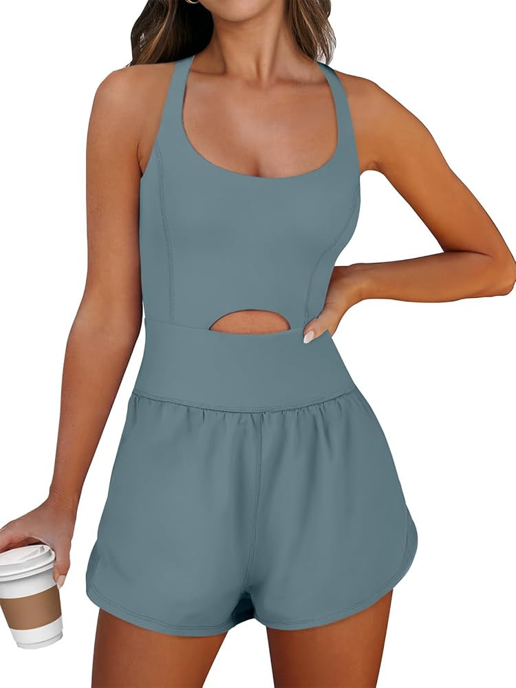 Caracilia Women's Workout Athletic Romper Summer Sets Short Jumpsuits Onesie Running Outfits Exer... | Amazon (US)
