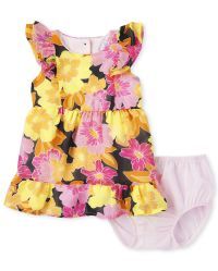 Baby Girls Short Sleeve Floral Print Woven Ruffle Dress And Bloomers Set | The Children's Place  ... | The Children's Place