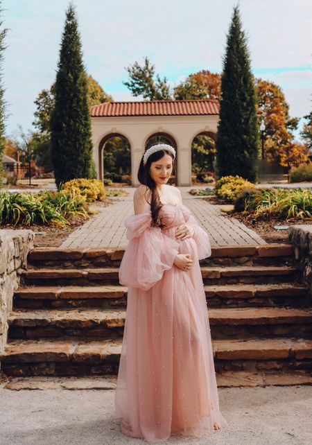 One more maternity shoot photo to appreciate this amazing dress! The pearl accents and dramatic sleeves really give it that magical touch! The front of the tulle has a slit for belly photos if that’s your style, I pinned it closed for my shoot, but that option is there! 

#LTKfindsunder100 #LTKstyletip #LTKbump