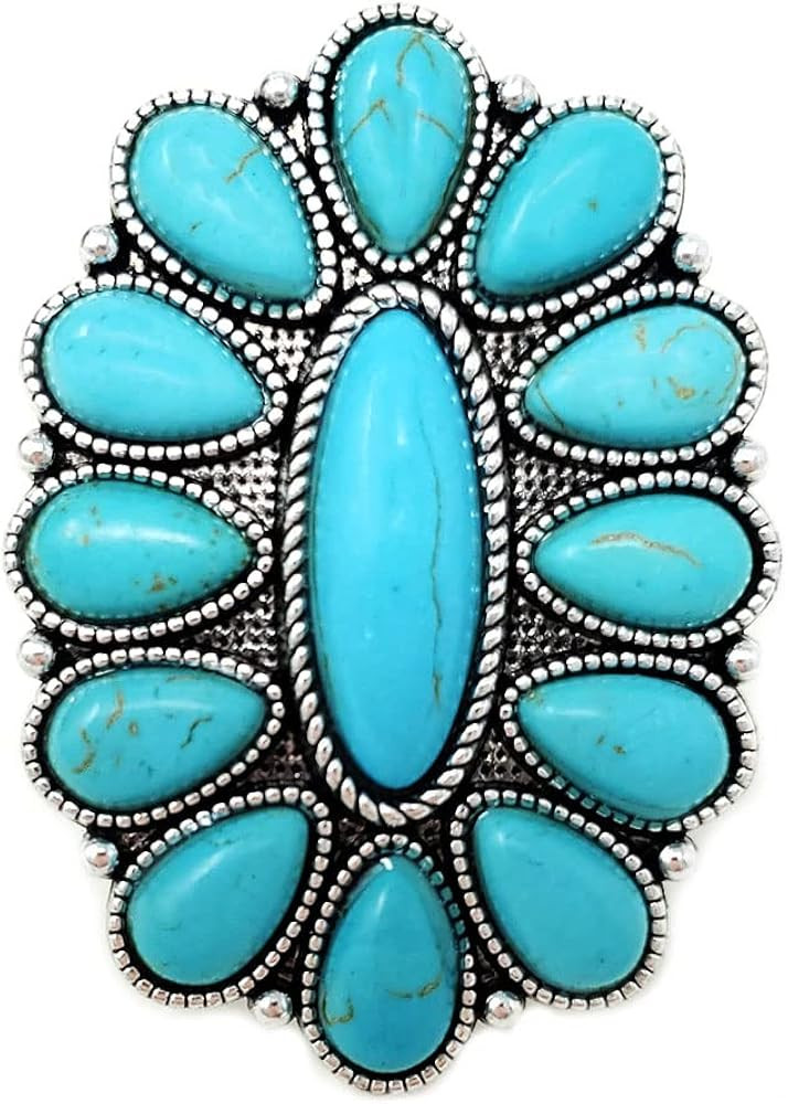 Amazon.com: Emulily Western Concho Adjustable Cuff Ring Turquoise Navajo Squash Blossom: Clothing... | Amazon (US)