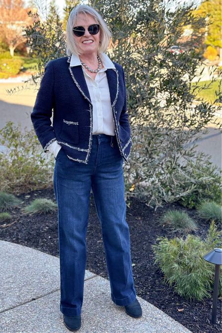 Cropped blazers are a great length with wider leg pants and jeans  

#LTKstyletip #LTKover40 #LTKHoliday