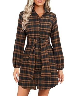 Blooming Jelly Womens Plaid Dresses Flannel Babydoll Dress Casual Tunic Dress Long Sleeve Fall Dr... | Amazon (US)
