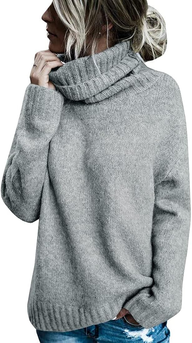 FISACE Womens Oversized Turtleneck Pullover Sweater Cable Knit Long Sleeve Sweater Tops | Amazon (US)