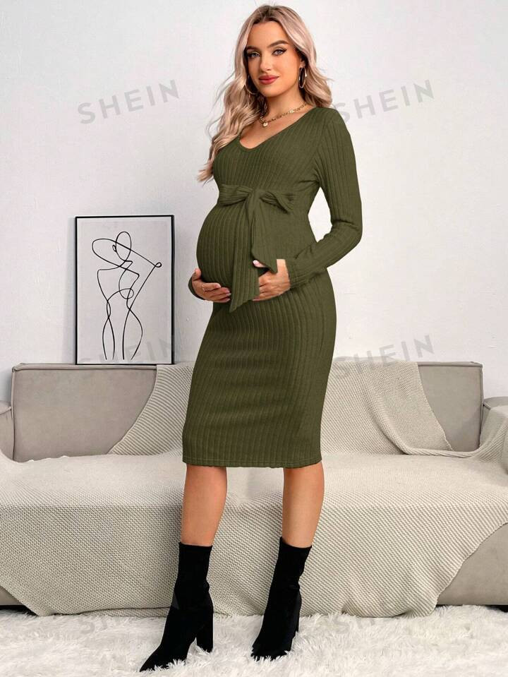 SHEIN Maternity Bodycon Ribbed Dress | SHEIN