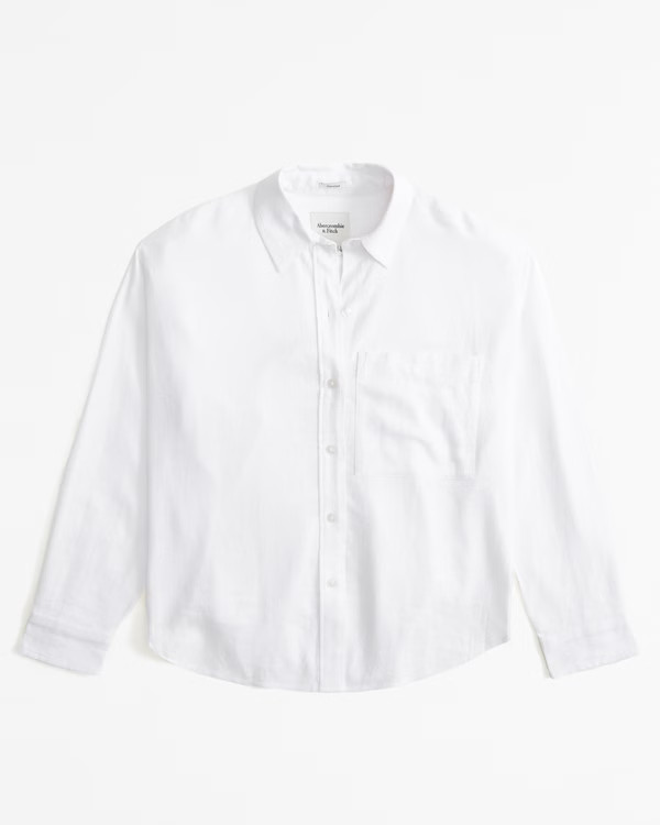 Oversized Linen-Blend Step Hem Shirt | Abercrombie & Fitch (US)